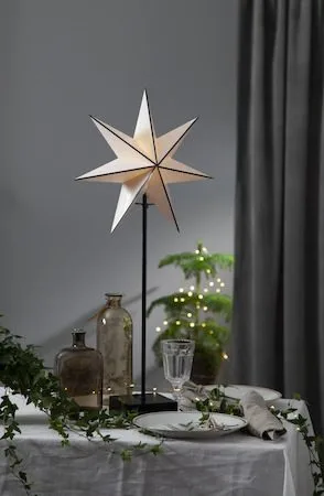 Astro stjerne på fot 35 cm, hvit og beige