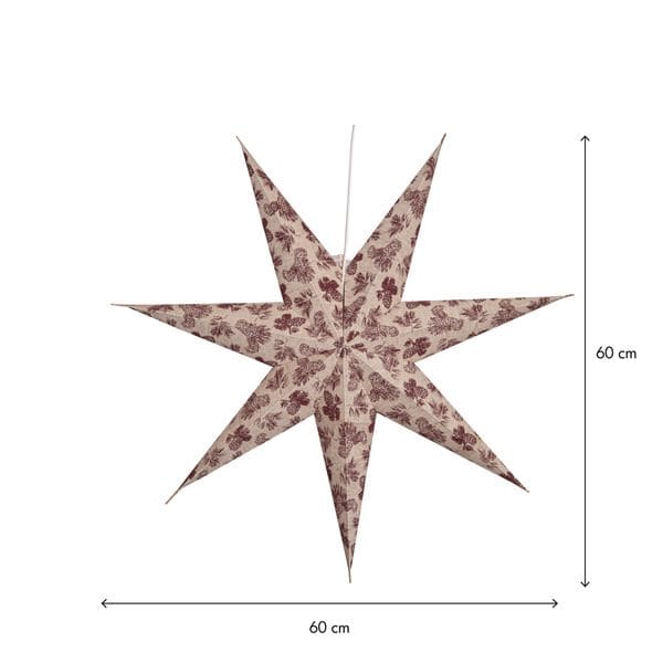 Cotton papirstjerne 60 cm - beige med rødt kongle- og granbarnålsmønster - Innredning - Julepynt & helgedekorasjon - Julepynt & juledekorasjon