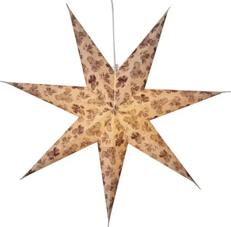 Cotton papirstjerne 60 cm - beige med rødt kongle- og granbarnålsmønster - Innredning - Julepynt & helgedekorasjon - Julepynt & juledekorasjon