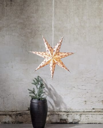 Cotton papirstjerne 60 cm - beige med rødt kongle- og granbarnålsmønster - Innredning - Julepynt & helgedekorasjon - Julepynt & juledekorasjon