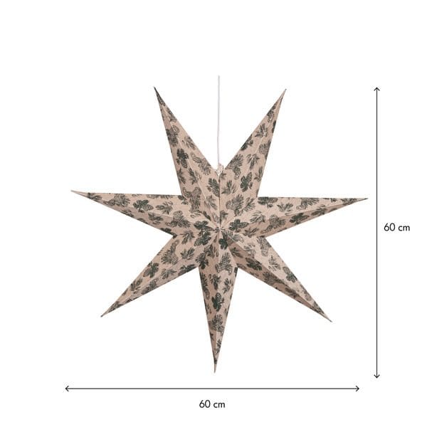 Cotton papirstjerne 60 cm - beige med grønt kongle- og granbarnålsmønster - Innredning - Julepynt & helgedekorasjon - Julepynt & juledekorasjon