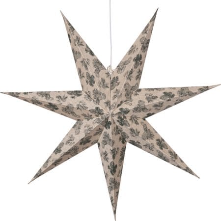Cotton papirstjerne 60 cm - beige med grønt kongle- og granbarnålsmønster - Innredning - Julepynt & helgedekorasjon - Julepynt & juledekorasjon