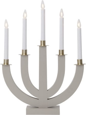 Eli lysestake 37 cm, beige med gullmalt dekorasjon