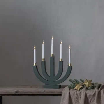 Eli lysestake 37 cm - grønn med gullfarget dekorasjon - Innredning - Julepynt & helgedekorasjon - Julepynt & juledekorasjon