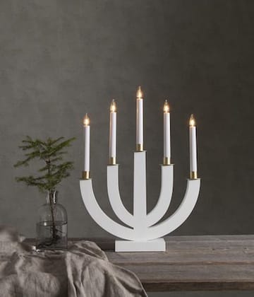 Eli lysestake 37 cm - hvit med gullmalt dekor - Innredning - Julepynt & helgedekorasjon - Julepynt & juledekorasjon