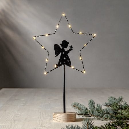 Glimta innendørs dekorasjonsbelysning 25 cm - svart med naturfarget trebase - Innredning - Julepynt & helgedekorasjon - Julepynt & juledekorasjon
