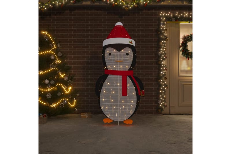 beBasic Dekorativ pingvinfigur julesnø LED luksusstoff 180 cm - Svart - Lys jul - Julepynt & juledekorasjon
