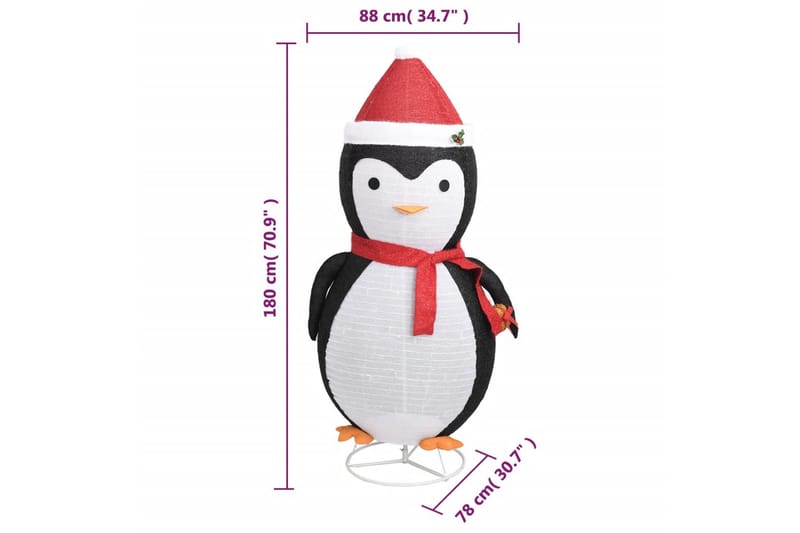 beBasic Dekorativ pingvinfigur julesnø LED luksusstoff 180 cm - Svart - Lys jul - Julepynt & juledekorasjon