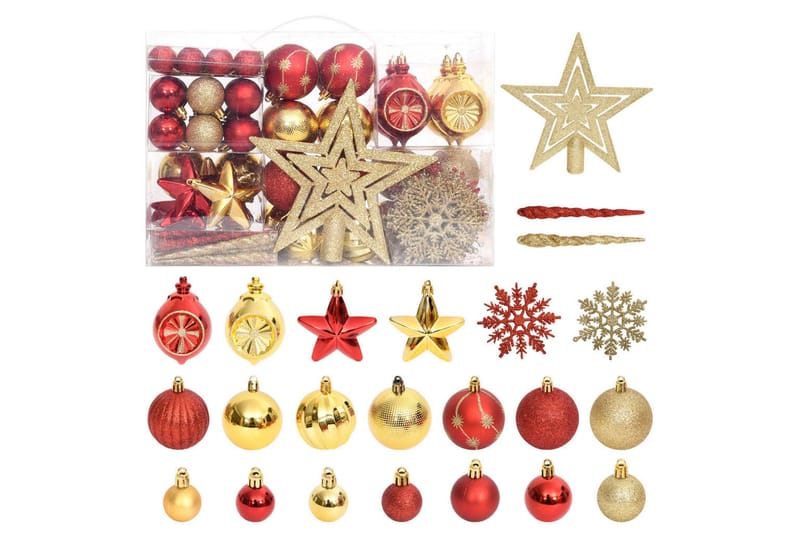 beBasic Julekulesett 108 deler gull og rød - Gull - Julepynt & juledekorasjon - Juletrepynt & julekuler