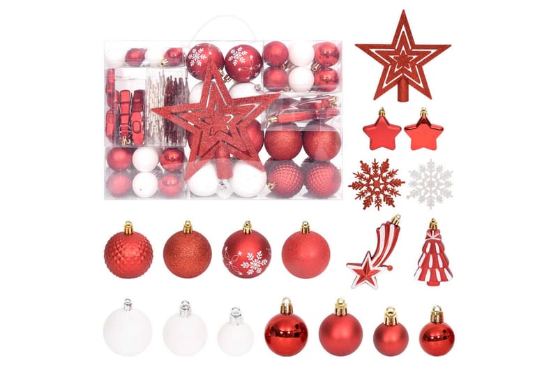 beBasic Julekulesett 108 deler rød og hvit - RÃ¸d - Julepynt & juledekorasjon - Juletrepynt & julekuler