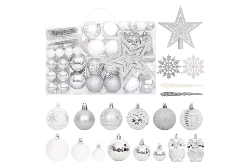beBasic Julekulesett 108 deler sølv og hvit - Hvit - Juletrepynt & julekuler - Julepynt & juledekorasjon