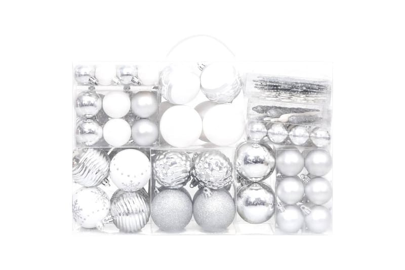 beBasic Julekulesett 108 deler sølv og hvit - Hvit - Julepynt & juledekorasjon - Juletrepynt & julekuler