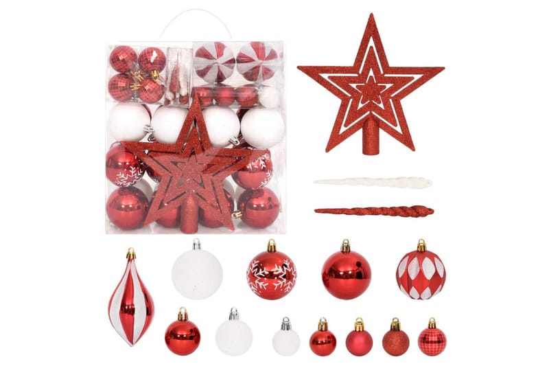 beBasic Julekulesett 64 deler rød og hvit - RÃ¸d - Julepynt & juledekorasjon - Juletrepynt & julekuler