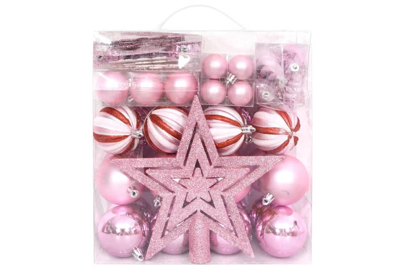 beBasic Julekulesett 65 deler rosa/rød/hvit - Rosa - Julepynt & juledekorasjon - Juletrepynt & julekuler