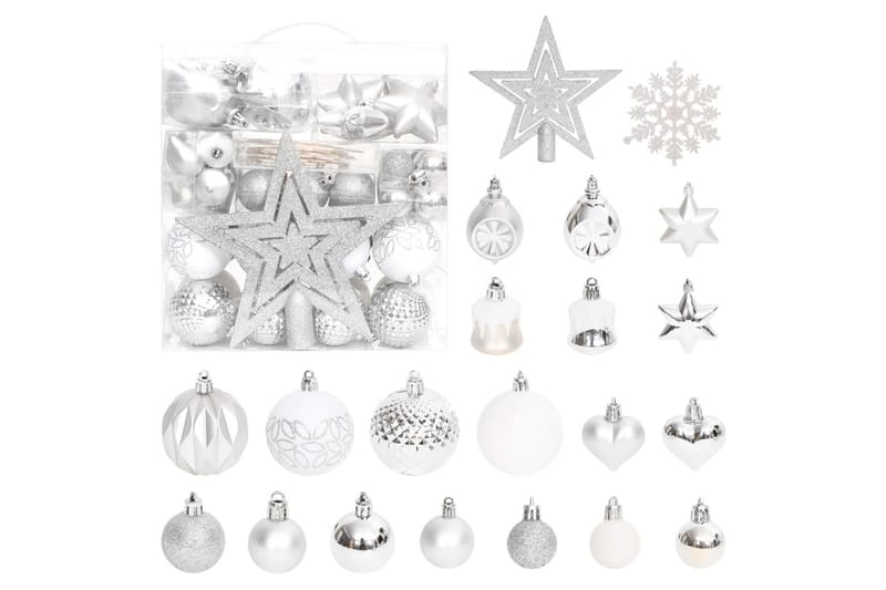 beBasic Julekulesett 70 deler sølv og hvit - Hvit - Julepynt & juledekorasjon - Juletrepynt & julekuler