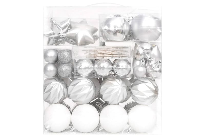 beBasic Julekulesett 70 deler sølv og hvit - Hvit - Julepynt & juledekorasjon - Juletrepynt & julekuler