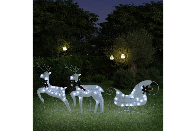 beBasic Reinsdyr og slede julepynt 60 lysdioder utendørs hvit - Lys jul - Julepynt & juledekorasjon