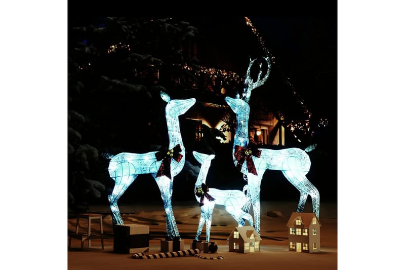 beBasic Reinsdyrfamilie julepynt hvit og sølv 201 LED - Hvit - Lys jul - Julepynt & juledekorasjon