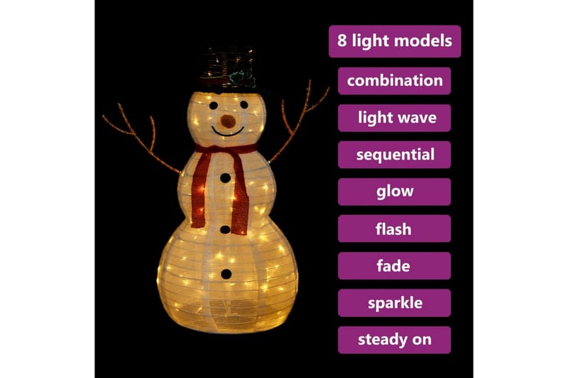 Dekorativ snømannfigur med LED luksusstoff 90cm - Hvit - Juleengel & julefigur - Julepynt & juledekorasjon