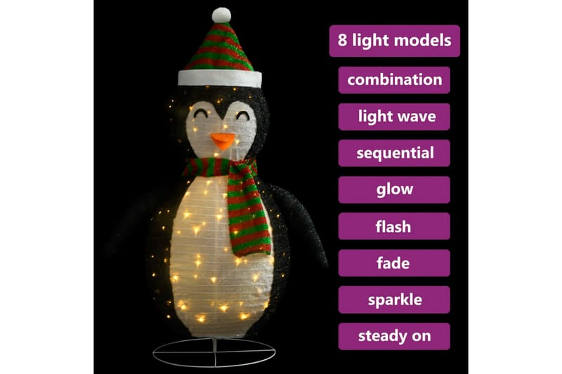 Dekorativ pingvinfigur julesnø LED luksusstoff 120 cm - Svart - Juleengel & julefigur - Julepynt & juledekorasjon