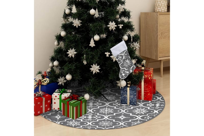 Luksus juletreskjørt med sokk grå 90 cm stoff - Grå - Juletrematte - Julepynt & juledekorasjon