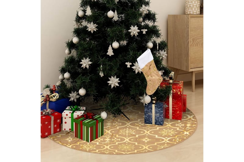 Luksus juletreskjørt med sokk gul 122 cm stoff - Gul - Juletrematte - Julepynt & juledekorasjon