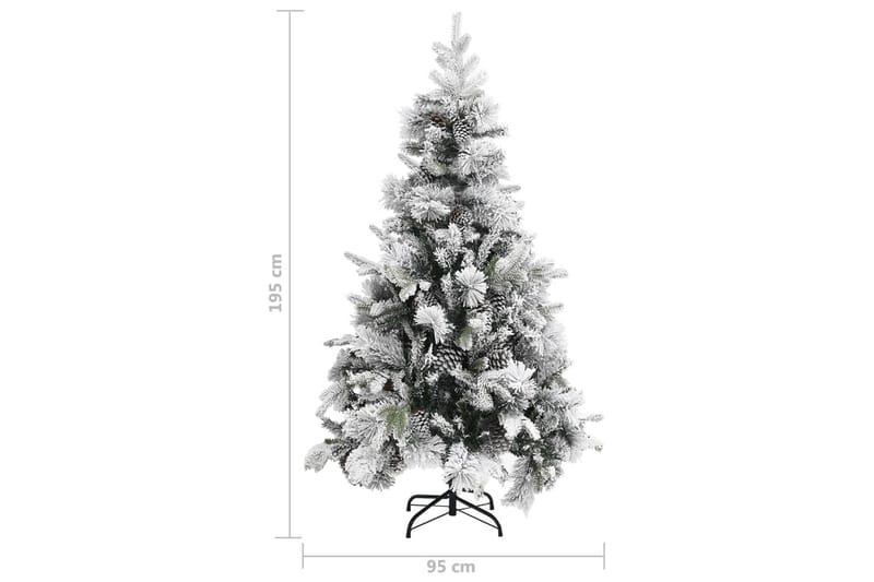 Juletre med flokket snø og kongler 195 cm PVC og PE - Plastjuletre