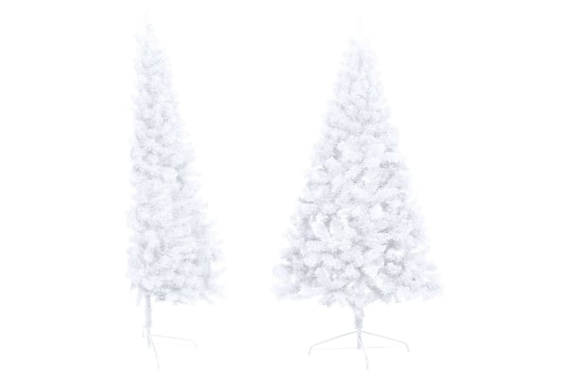 Kunstig juletre halvt med lysdioder og kuler 150 cm hvit - Plastjuletre
