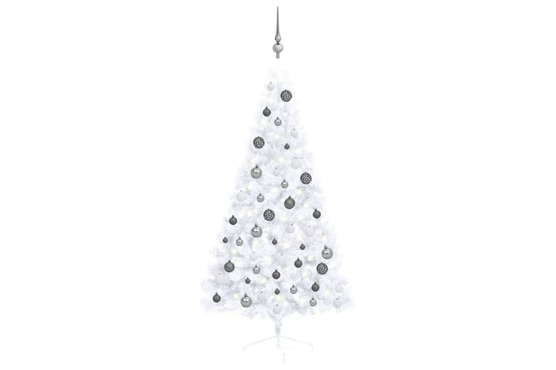 Kunstig juletre halvt med lysdioder og kuler 150 cm hvit - Plastjuletre