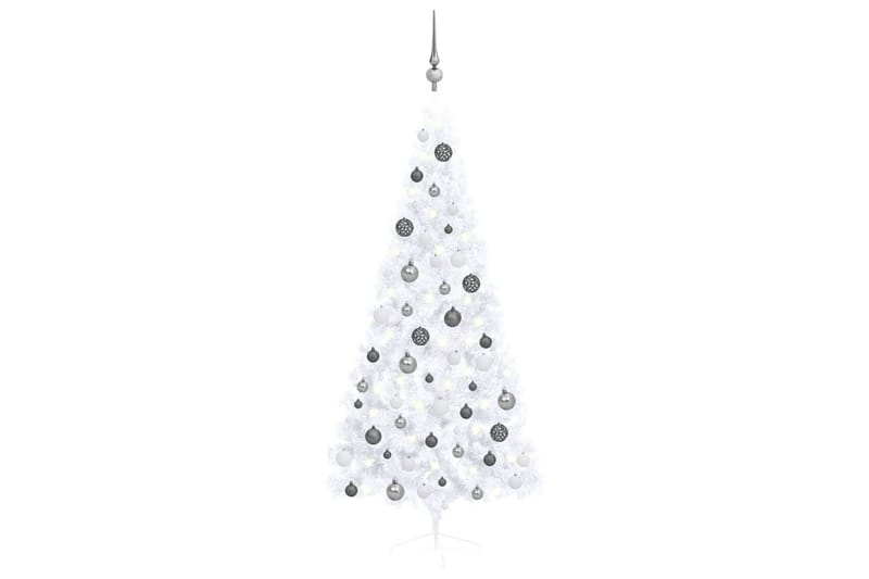 Kunstig juletre halvt med lysdioder og kuler 180 cm hvit - Plastjuletre
