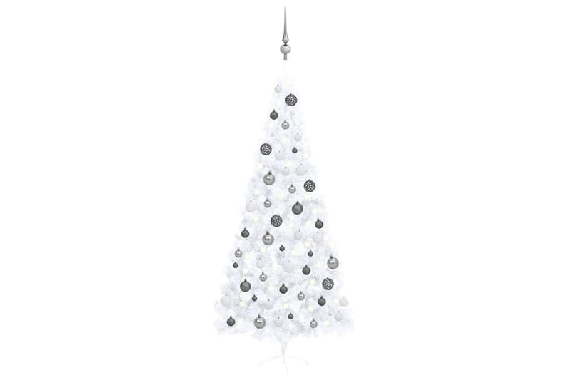 Kunstig juletre halvt med lysdioder og kuler 240 cm hvit - Innredning - Julepynt & helgedekorasjon - Julepynt & juledekorasjon - Plastjuletre