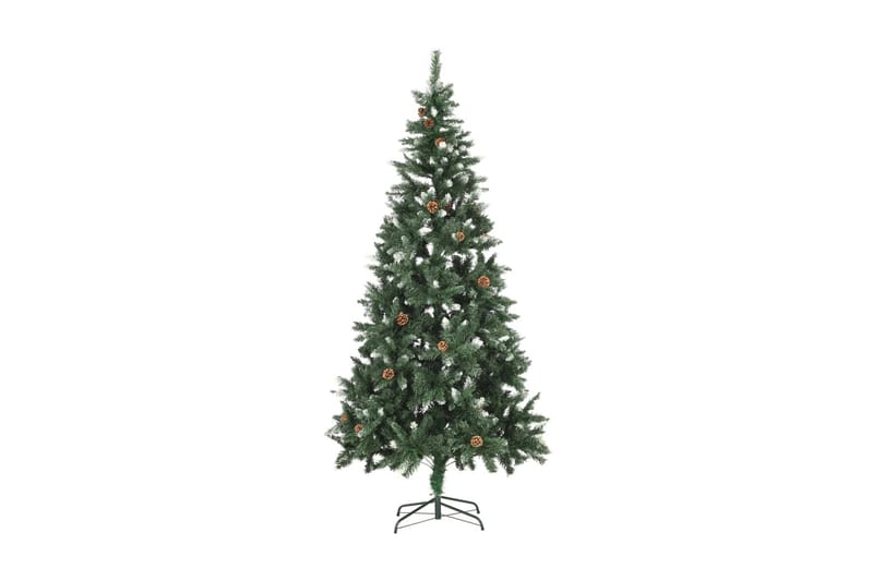 Kunstig juletre med furukongler og hvitt glitter 210 cm - grønn - Plastjuletre