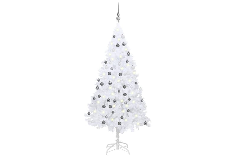 Kunstig juletre med LED og kulesett 180 cm PVC hvit - Plastjuletre