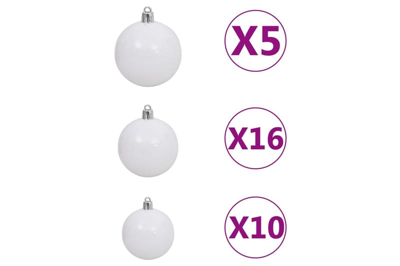 Kunstig juletre med LED og kulesett 210 cm hvit PVC - Plastjuletre