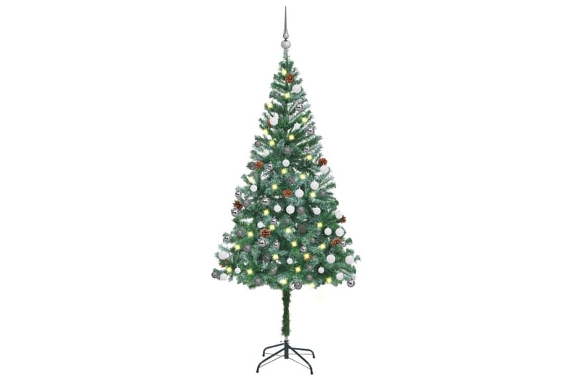 Kunstig juletre med LED og kulesett og furukongler 180 cm - Plastjuletre