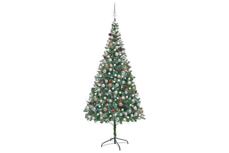 Kunstig juletre med LED og kulesett og furukongler 210 cm - Plastjuletre