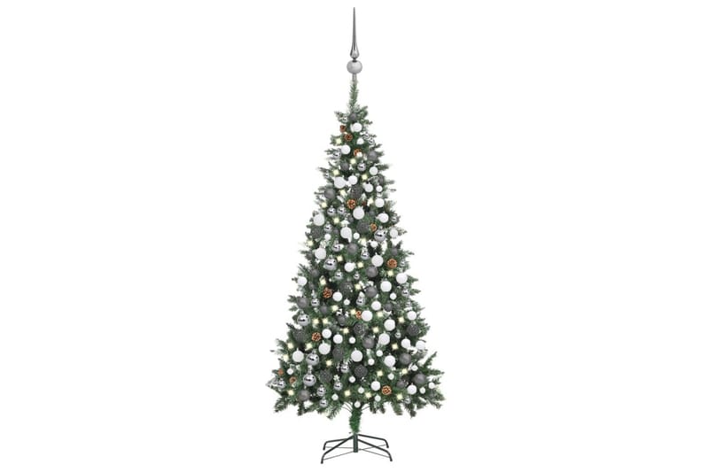 Kunstig juletre med LED og kulesett og kongler 210 cm - Plastjuletre