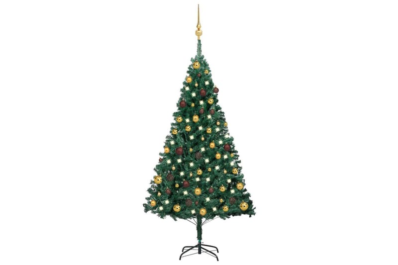 Slankt kunstig juletre med LED og kulesett grønn 150 cm PVC - Plastjuletre