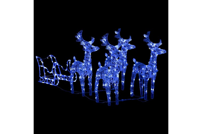 Reinsdyr og slede juledekorasjon 280x28x55 cm akryl - Blå - Julepynt & juledekorasjon
