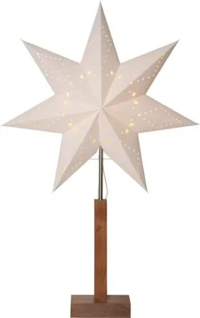 Karo Stjerne på fot 43 cm, hvit og akasie