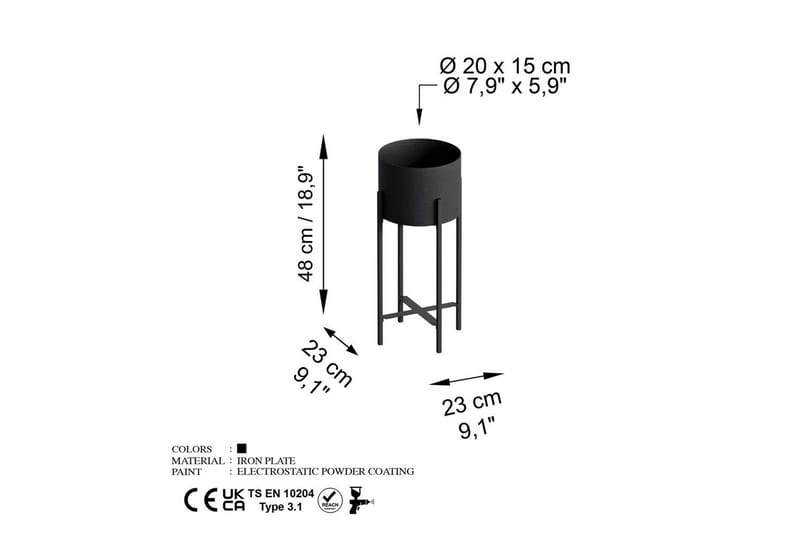 Dekorativ potte Mirven Svart 23 x 23 x 48 cm - 23 x 23 x 48 cm - Innredning - Krukker - Veggkrukke