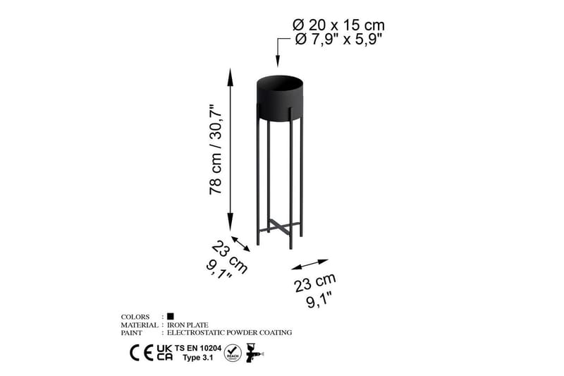 Dekorativ potte Mirven Svart 23 x 23 x 78 cm - 23 x 23 x 78 cm - Innredning - Krukker - Veggkrukke