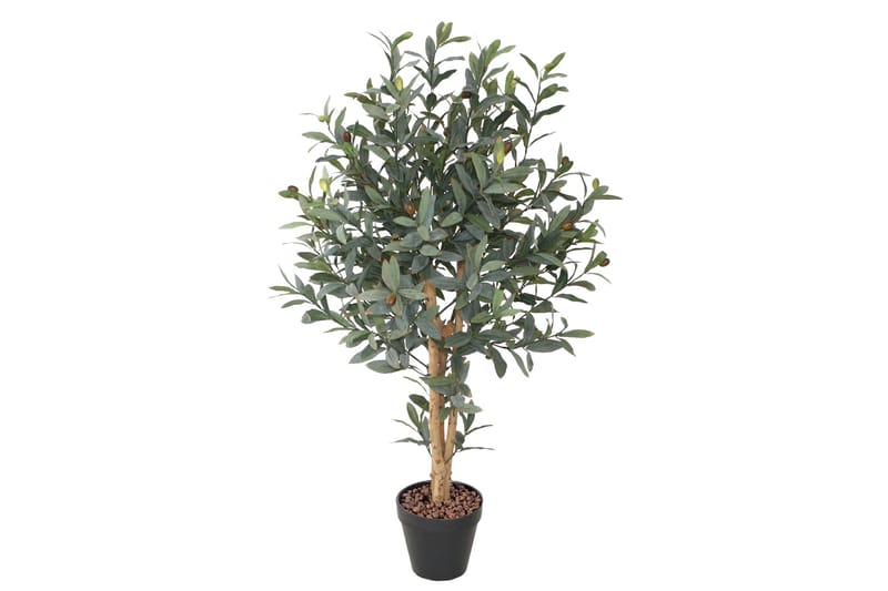 Grønn plante Oliven H90cm 2 grener svart krukke, undefined