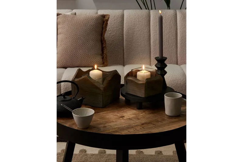 Ljusstakar Beliani Plateros set om 2 Dark colored wood||Grey - Innredning - Lys & dufter - Lysestaker og lykter