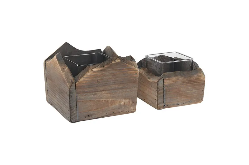 Ljusstakar Beliani Plateros set om 2 Dark colored wood||Grey