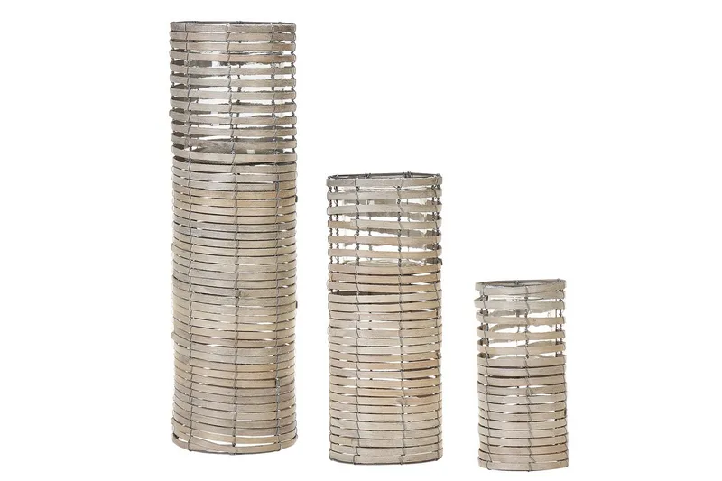 Ljusstakar Beliani Rovare set om 3 Light colored wood||Grey, undefined