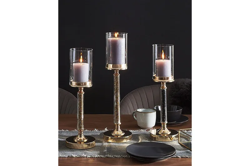 Ljusstake Beliani Abbeville Guld, 13x13x41 cm Black||GOLD - Innredning - Lys & dufter - Lysestaker og lykter - Kandelaber & lysestake bord