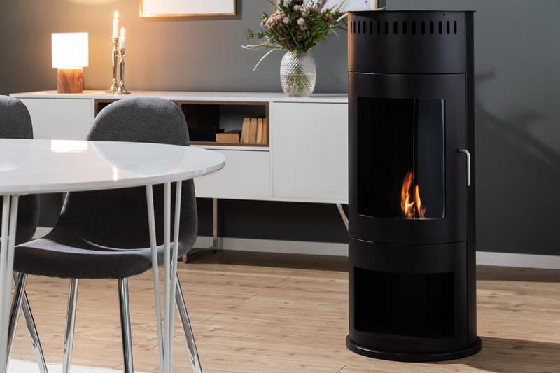 Corbo Frittstående Rund Etanolpeis 112x45x45 cm i glass og rustfritt stål - Svart - Innredning - Peis - Peis uten pipe - Biopeis