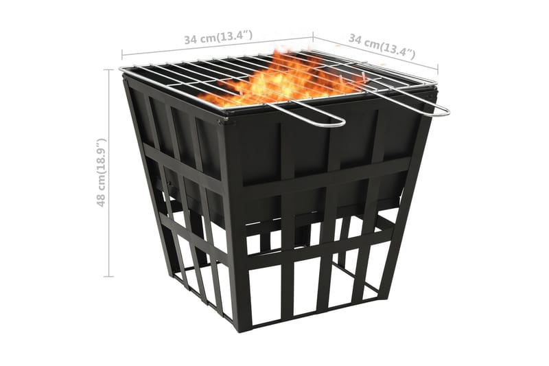 2-i-1 bålfat og grill 34x34x48 cm stål - Svart - Innredning - Peis - Utepeis & ildsted