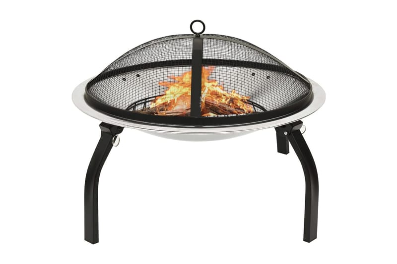 2-i-1 Bålfat og grill med ildrake 56x56x49 cm rustfritt stål - Silver - Innredning - Peis - Utepeis & ildsted